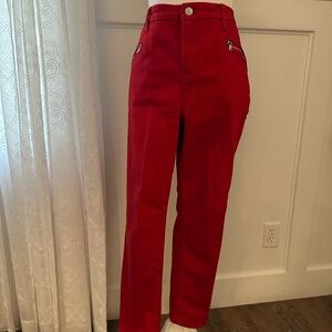 Chico’s red size 1.5 red denim pants with front zippers.